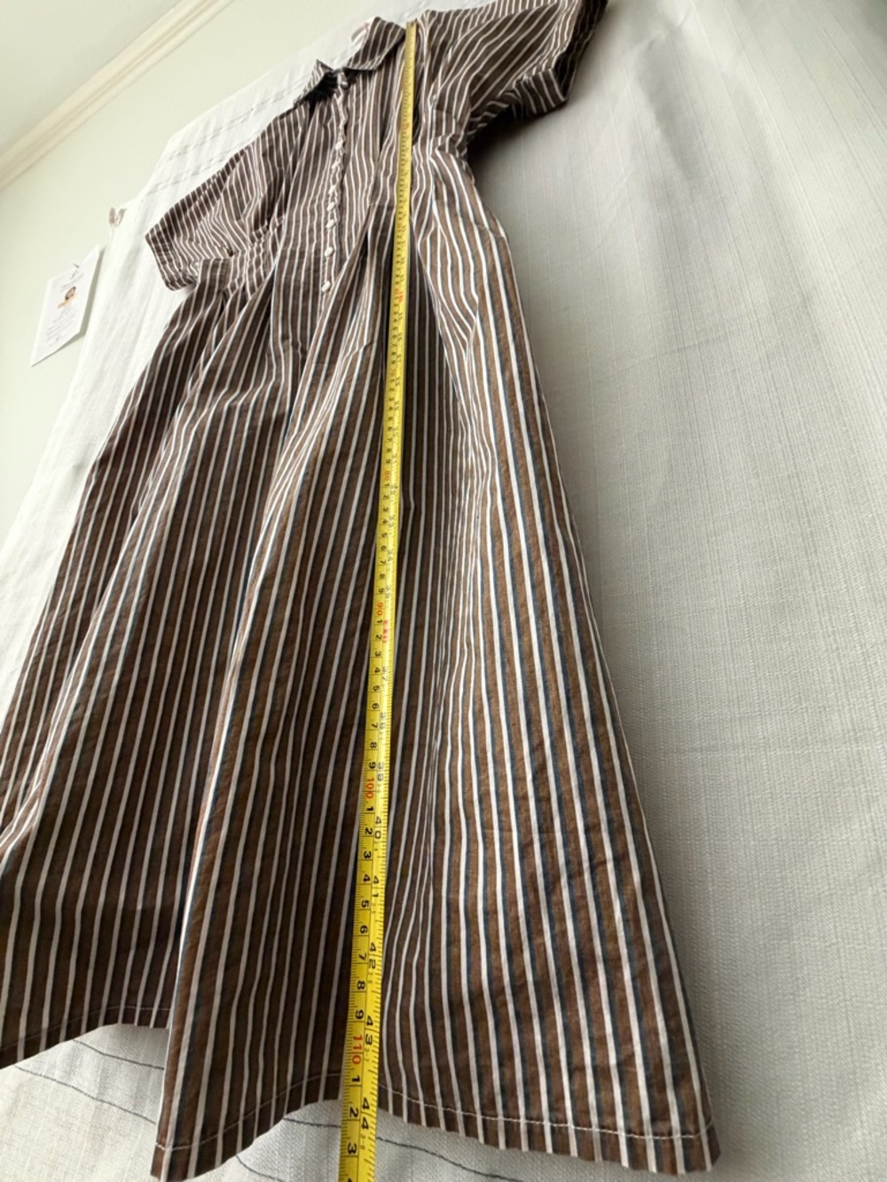 Striped Cotton Shirt Dress Brown Blue White Button Front Size S(A527) - Picture 3 of 13